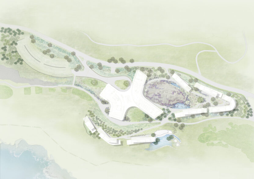 미술관에서 만난 한국 1세대 조경가 12 19 사우스케이프 오너스클럽 클럽하우스 및 스파 스위트 조경배치도 2013. 조경 서안 디자인스튜디오 loci 건축 매스스터디스 조병수 건축연구소. 디자인스튜디오 loci 제공