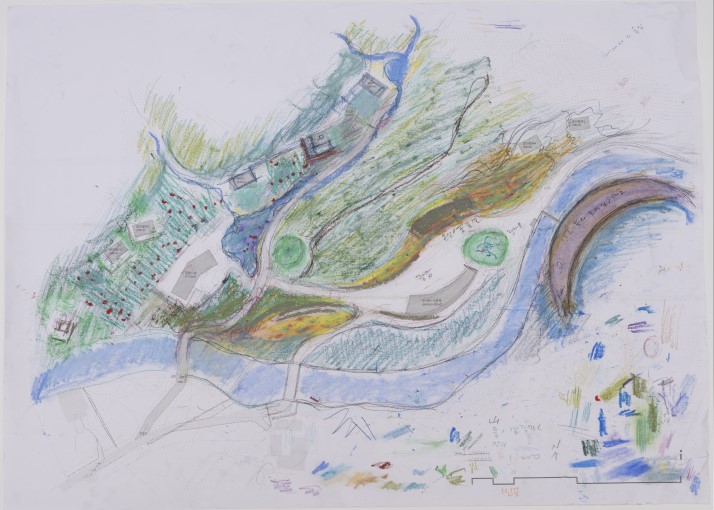 미술관에서 만난 한국 1세대 조경가 9 두내원 스케치 2023 종이에 연필 파스텔 색연필. 83.5 x 61 cm. 작가 소장