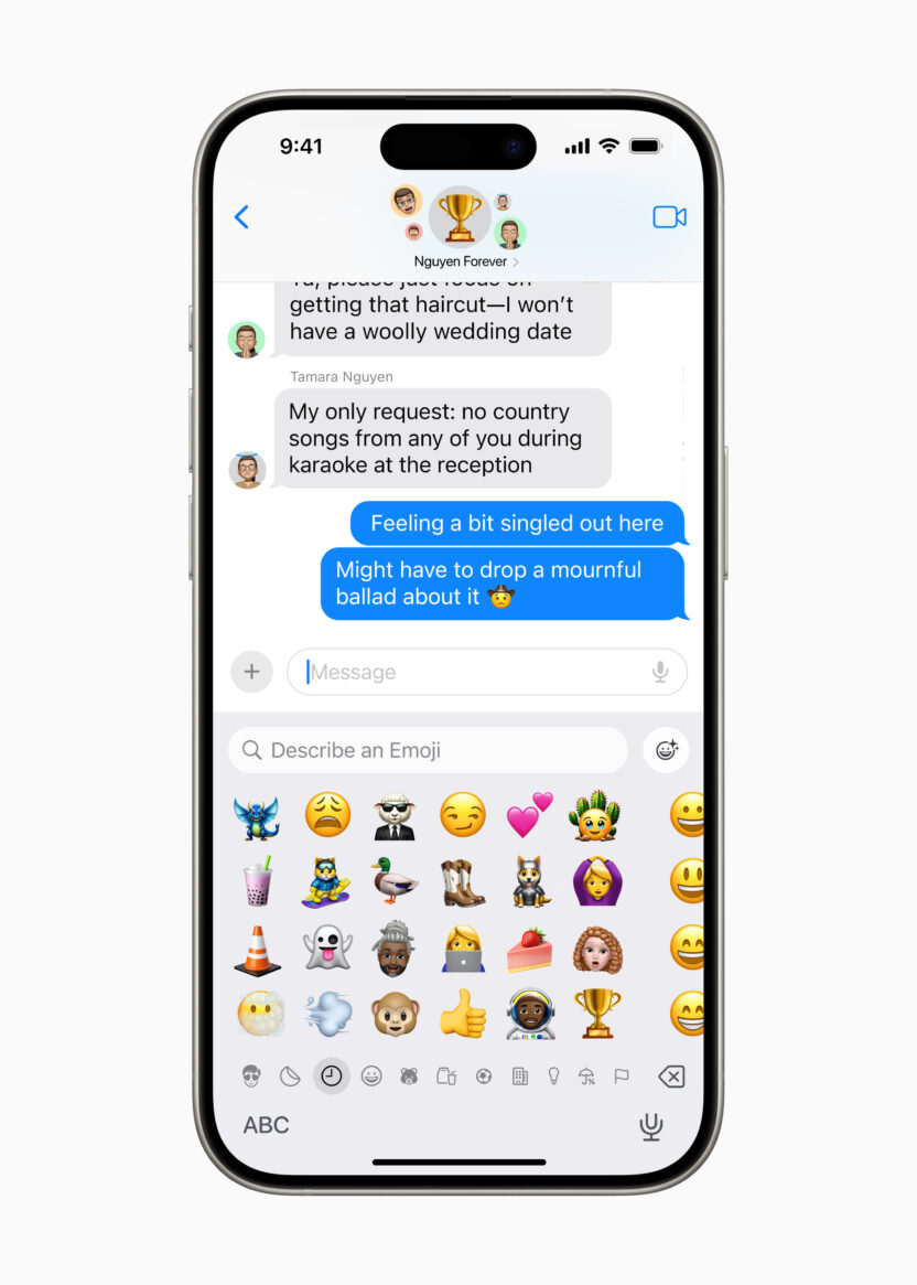 인공지능으로 만든 나만의 이모티콘, 애플 젠모지(Genmoji) 2 Apple WWDC24 Apple Intelligence Messages inline react with Genmoji 240610 3