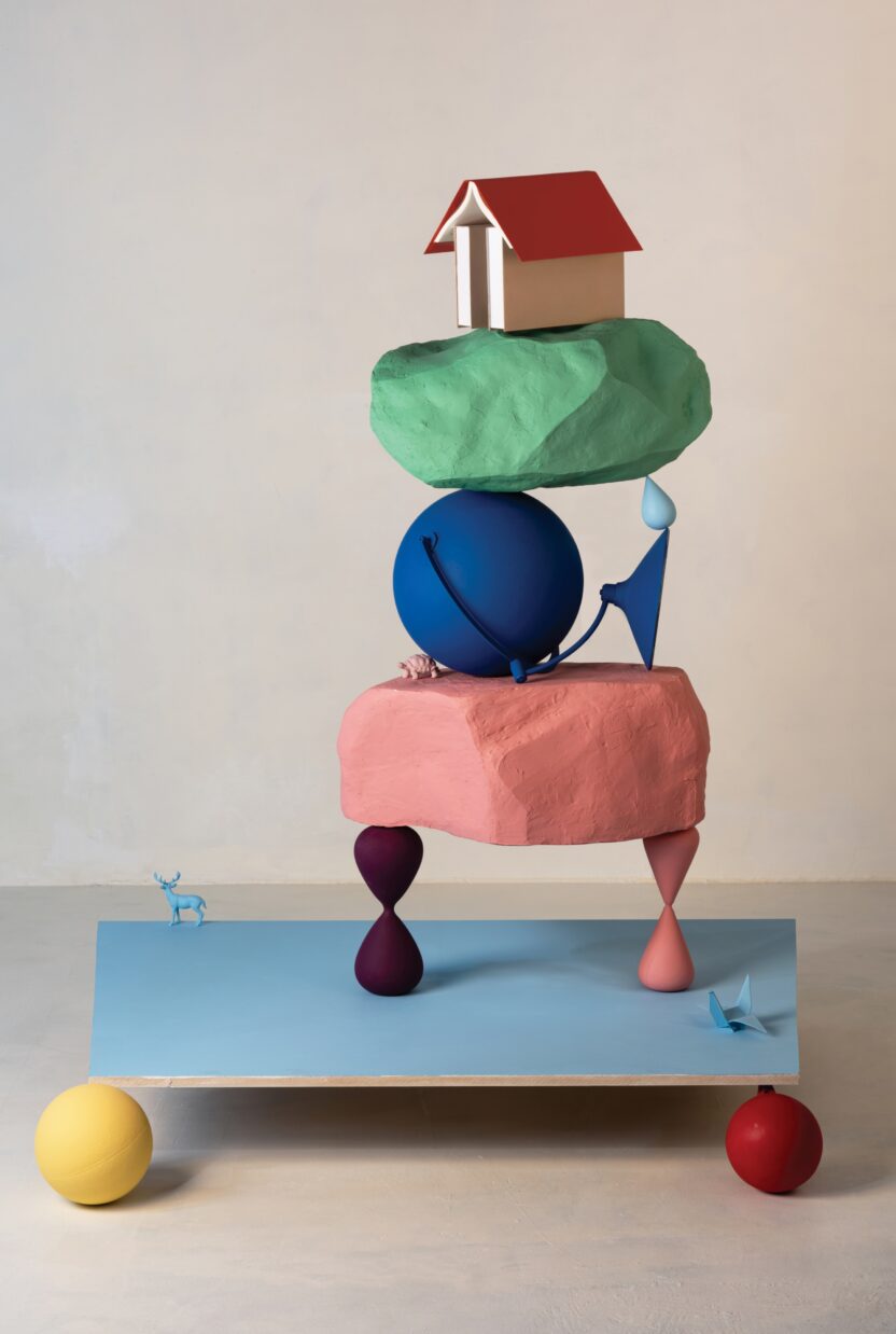 조각, 회화, 사진으로 만든 현대판 십장생도의 모습은? 4 resize 〈저 푸른 초원 위에 그림 같은 집을 짓고 No.1〉 2024 Oil paint and inkjet print on canvas 194×130cm ⓒ유현미