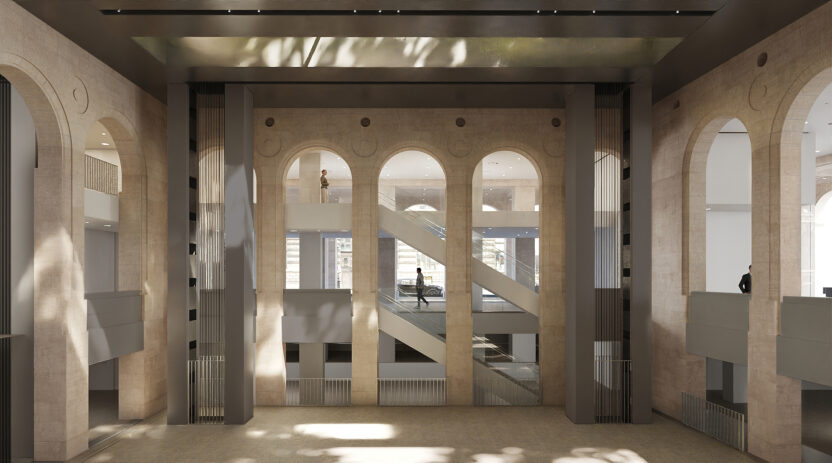 건축가 장 누벨의 손길로 다시 태어날 까르띠에 현대미술재단 2 팔레 루아얄 광장의 까르띠에 현대미술재단 건물의 미래 부지 리볼리 가를 마주한 플랫폼 1의 렌더링 © Jean Nouvel ADAGP Paris 2024 1