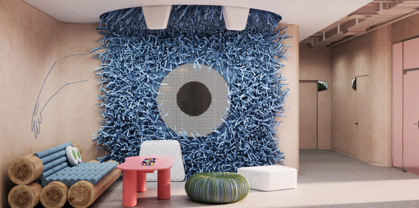 파란 몬스터가 있는 유쾌한 독일 어린이 치과 인테리어 1 fluffy blue monster eye dental clinic zikzak architects stuttgart designboom 1800