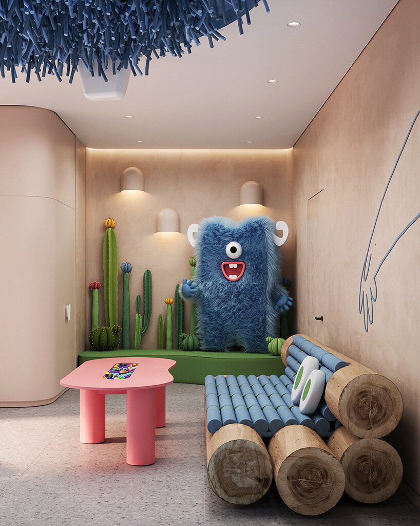 파란 몬스터가 있는 유쾌한 독일 어린이 치과 인테리어 2 fluffy blue monster eye dental clinic zikzak architects stuttgart designboom 818 20